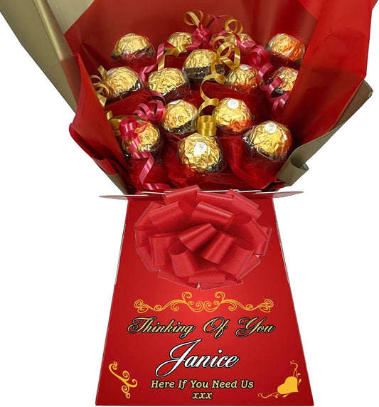 Personalized Chocolate Candy Hamper Gift Bouquet Made With FERRERO (red & gold)