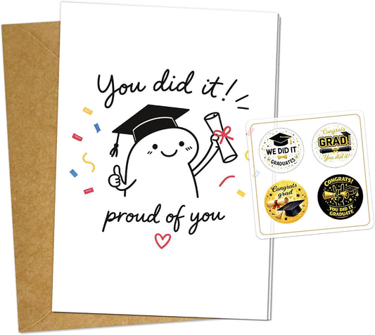 You Did It Proud Of You Card, Cute Graduation Congratulations Card, Funny Encouragement Card for Graduate Son Daughter Friend, Well Done Gift, Passed Exam New Job Card with Envelope