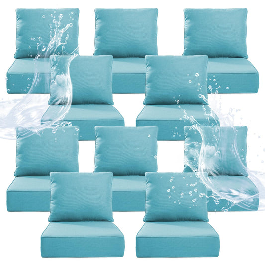 Artfurniz 6" Thicker Outdoor Chair Cushion 10 Sets - 24" *24" *6" Waterproof Patio Furniture Cushions with Removable Cover, 28D High Density Sponge Filling Thicken Outdoor Patio Cushions - Turquoise