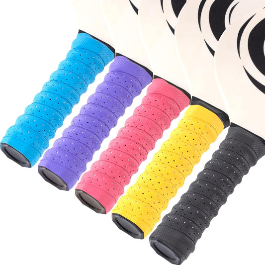 HINZIC 5 Pack Anti-Slip Perforated Pickleball Paddle Racket Grip Tape Handle Wrap for Pickle Ball Tennis Badminton Overgrip Racquet Moisture Wicking- Red & Blue & Black & Yellow & Purple