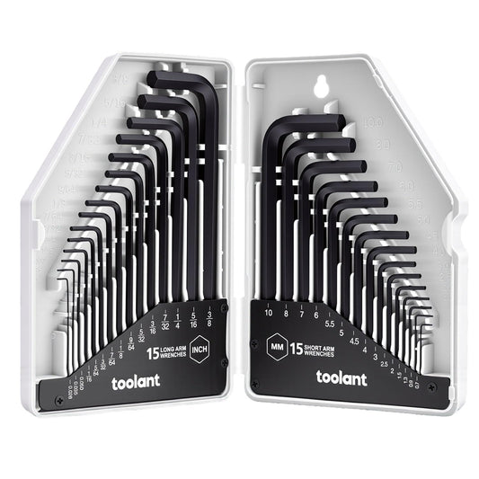 toolant 30-Piece Hex Key Wrench Set, Allen Wrench Set, Metric and SAE Allen Keys, 0.7-10 mm & 0.028-3/8 inch, L-Shaped Hex Key Wrench, Heat-Treated Chrome Vanadium Steel, with Organization.