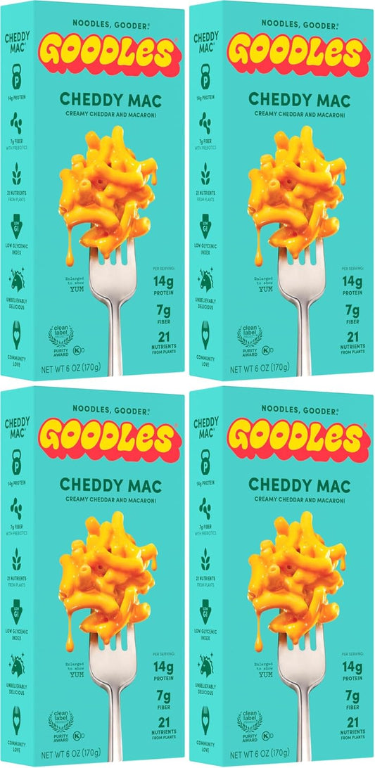 Goodles Cheddy Mac Creamy Cheddar & Macaroni Pasta-Nutrient Packed with Real Cheese, Fiber, Protein,Prebiotics,Plants & Vegetables | Non-GMO,Organic Ingredients [Cheddy Mac, 6 oz.] (Pack of 4)