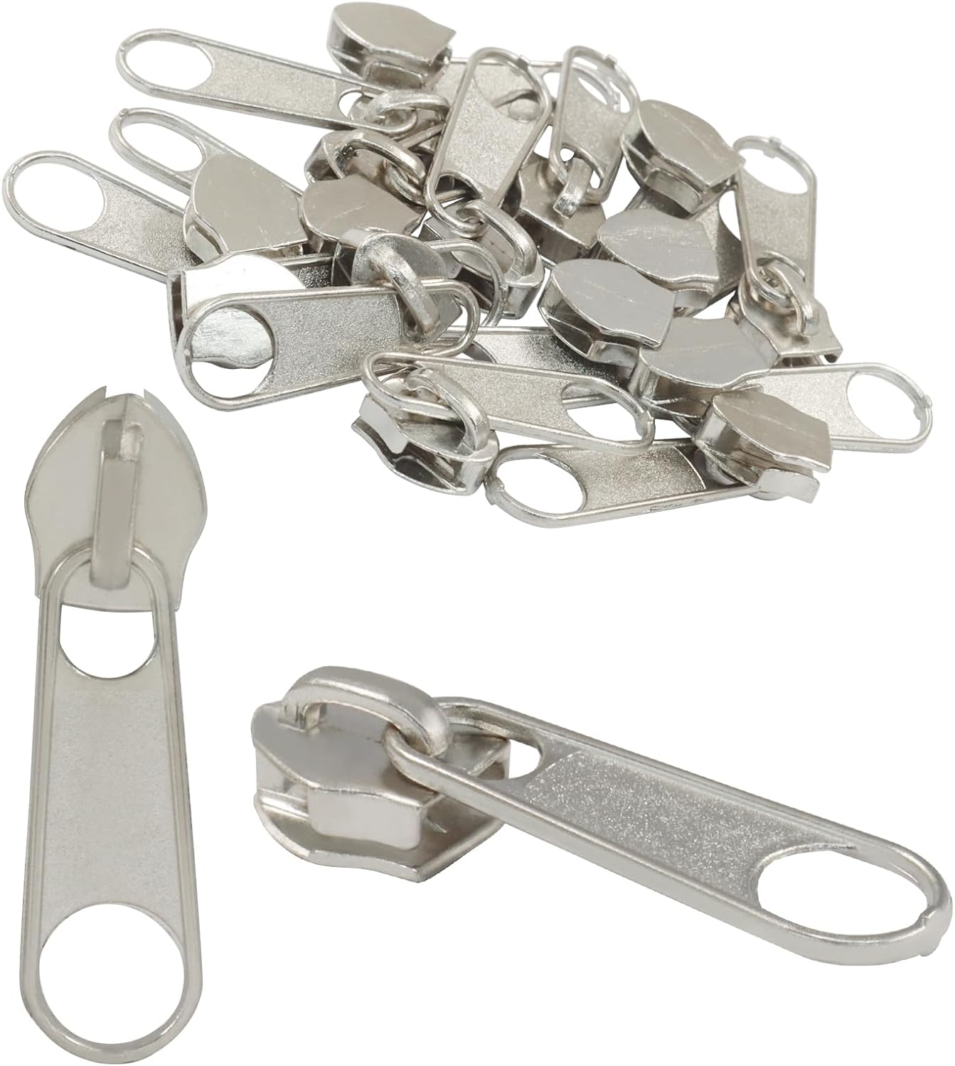 Piutouyar 100 Pack #5 Zipper Sliders Replacement, Silver Zipper Pulls Bulk for Nylon Coil Zippers Repair Kits for Luggages Jacket Purses Bags
