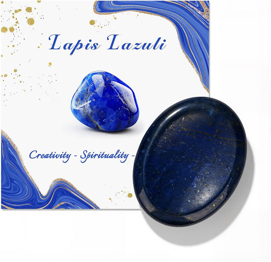 Lapis Lazuli Thumb Worry Stone for Anxiety Healing Crystals Sets, Hand Carved Crystals and Healing Stones, Meditation Crystal Reiki Natural Relax Palm Stone for Anxiety Therapy Relief