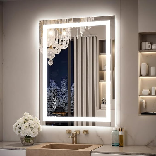 24x32 LED Bathroom Mirror with Lights â Anti-Fog, Dimmable, Backlit & Front Lit Lighted Vanity Mirror for Wall â Smart Bathroom Mirror with Memory Function, Shatterproof Tempered Glass