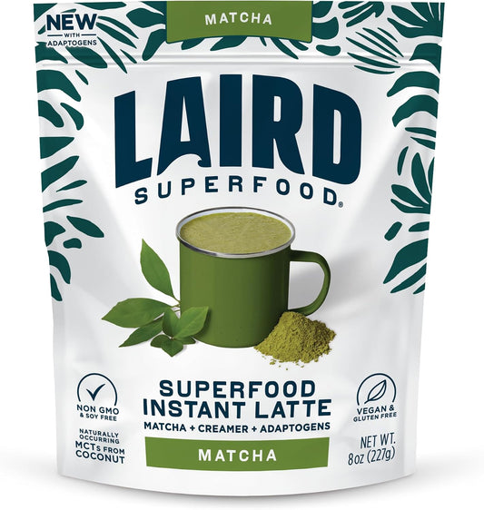 Laird Superfood Matcha Instant Latte with Adaptogens - Matcha Latte Green Tea Powder Packed with Antioxidants and Superfood Coconut Creamer - Gluten Free, Non-GMO, Vegan, 8 oz. Bag, Pack of 1