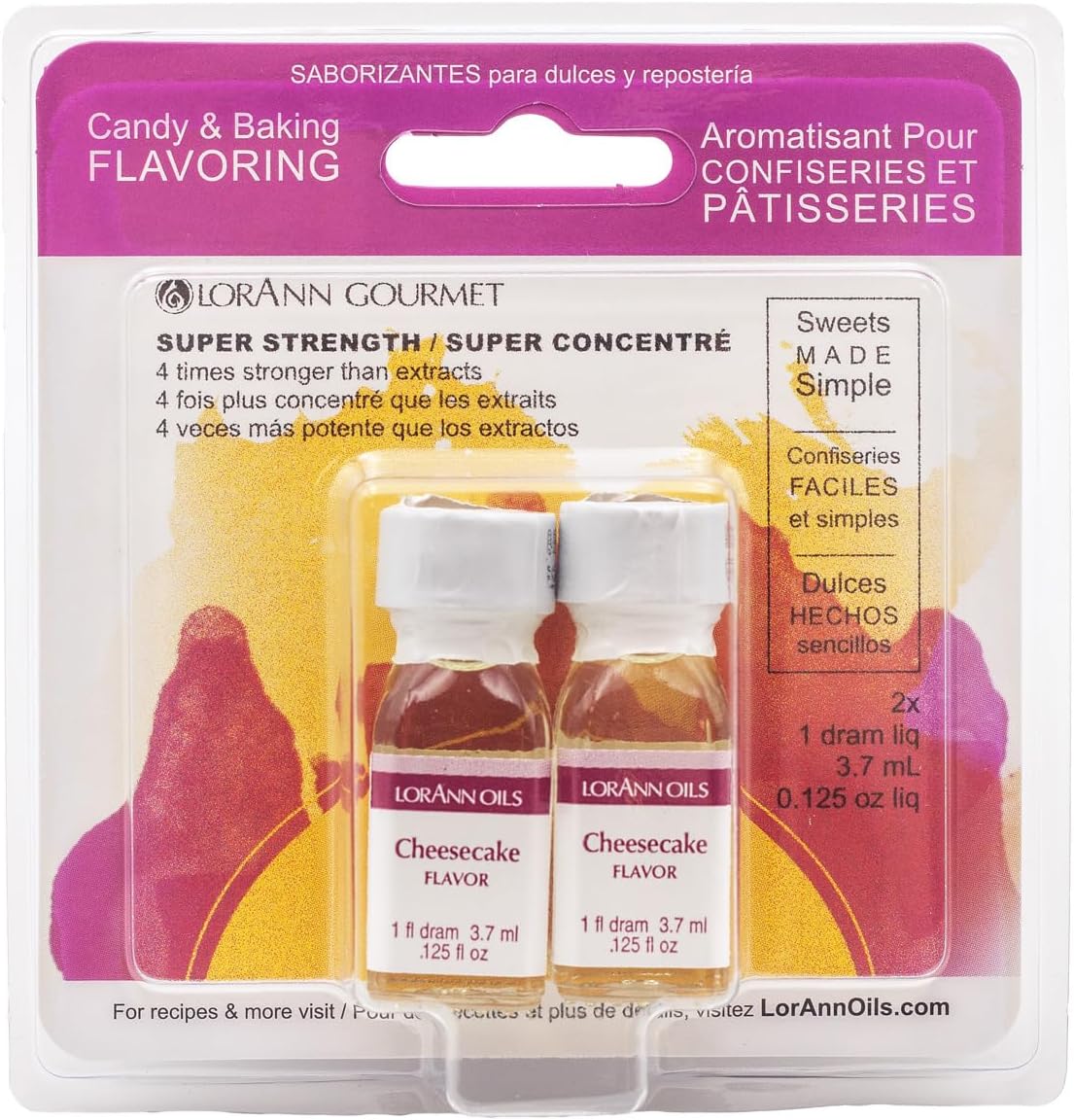LorAnn Oils Super Strength Flavoring - Used For Candy Making, Flavoring, Baking, Hard Candy, & Flavor Oils - Bold, Natural Flavors 4X Stronger Than Extracts - Cheesecake, Pack of 2, 0.125 fl oz