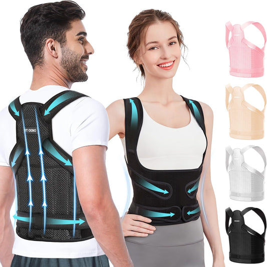 Fit Geno Back Brace Posture Corrector for Women and Men, Shoulder Straightener, Adjustable Full Back Support, Upper and Lower Back Pain Relief - Scoliosis, Hunchback, Thoracic, Spine Corrector (S)