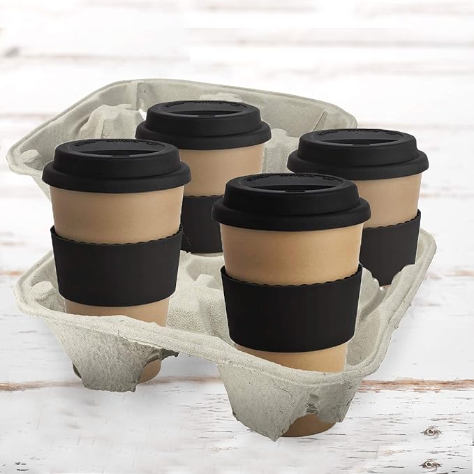 MT Products Pulp Fiber 4 Cup Drink Carrier 8-32 oz. - Drink Holder for Delivery - Pack of 300