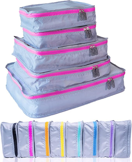 MUMI Packing Cubes - 5 Compression Packing Cubes for Travel, Luggage Organizer Bags for Suitcases, Carry-On, Duffle or Backpack â Mesh, Waterproof Bags for Clothes, Kids & Travel Accessories - Pink