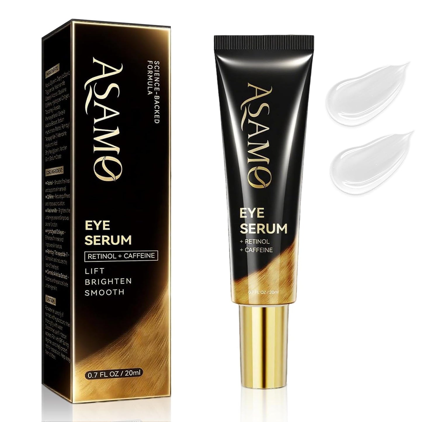 ASAMO Retinol&Caffeine eye serum, Fast Absorbing, Correction for Puffy Eye Bags Fine Lines Dark Circles Wrinkles, 48Hr Hydrating Under Eye Cream, 0.7fl.oz