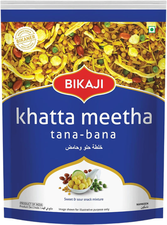 Bikaji Tana Bana Khatta Meetha 35.27 oz (1kg), Sweet and Tangy Indian Snack Mix, Crunchy Namkeen Party Mix, Family Pack for Everyday Munching, Anytime Tea-Time Snack
