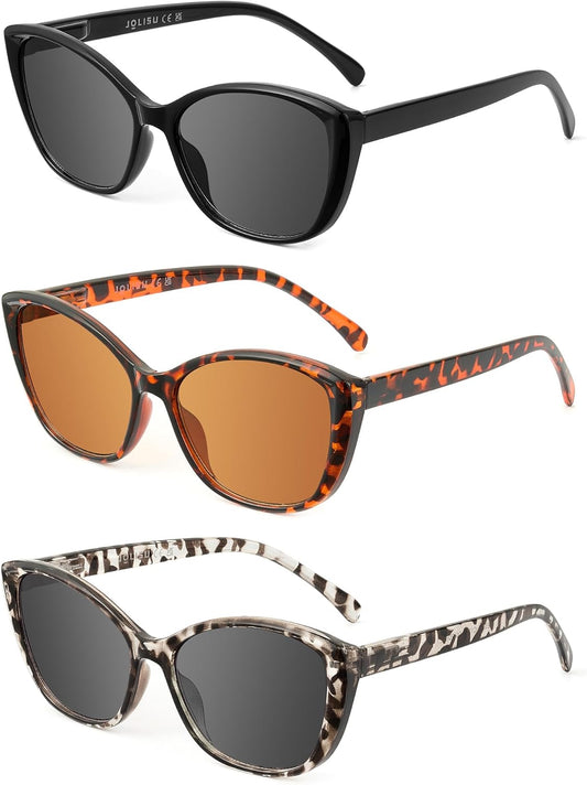 JOLISU 3 Pack Reading Sunglasses for Women, Sun Readers Glasses Spring Hinge Outdoor Sunglasses With UV400 Protection