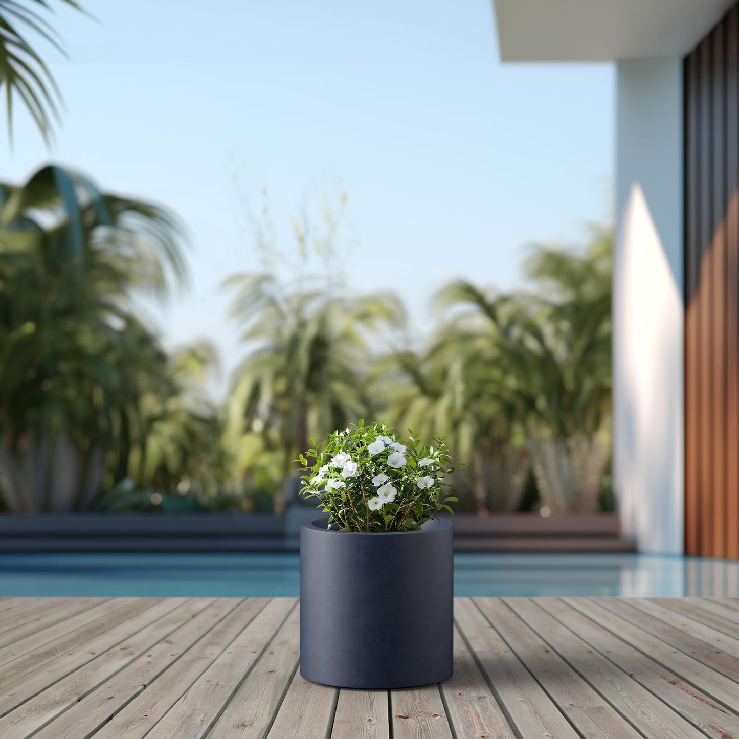 Kante 12.6" Dia Round Concrete Planter, Modern Style Large Cylindrical Plant Pot with Drainage Hole and Rubber Plug for Indoor Outdoor Patio, Dark Gray