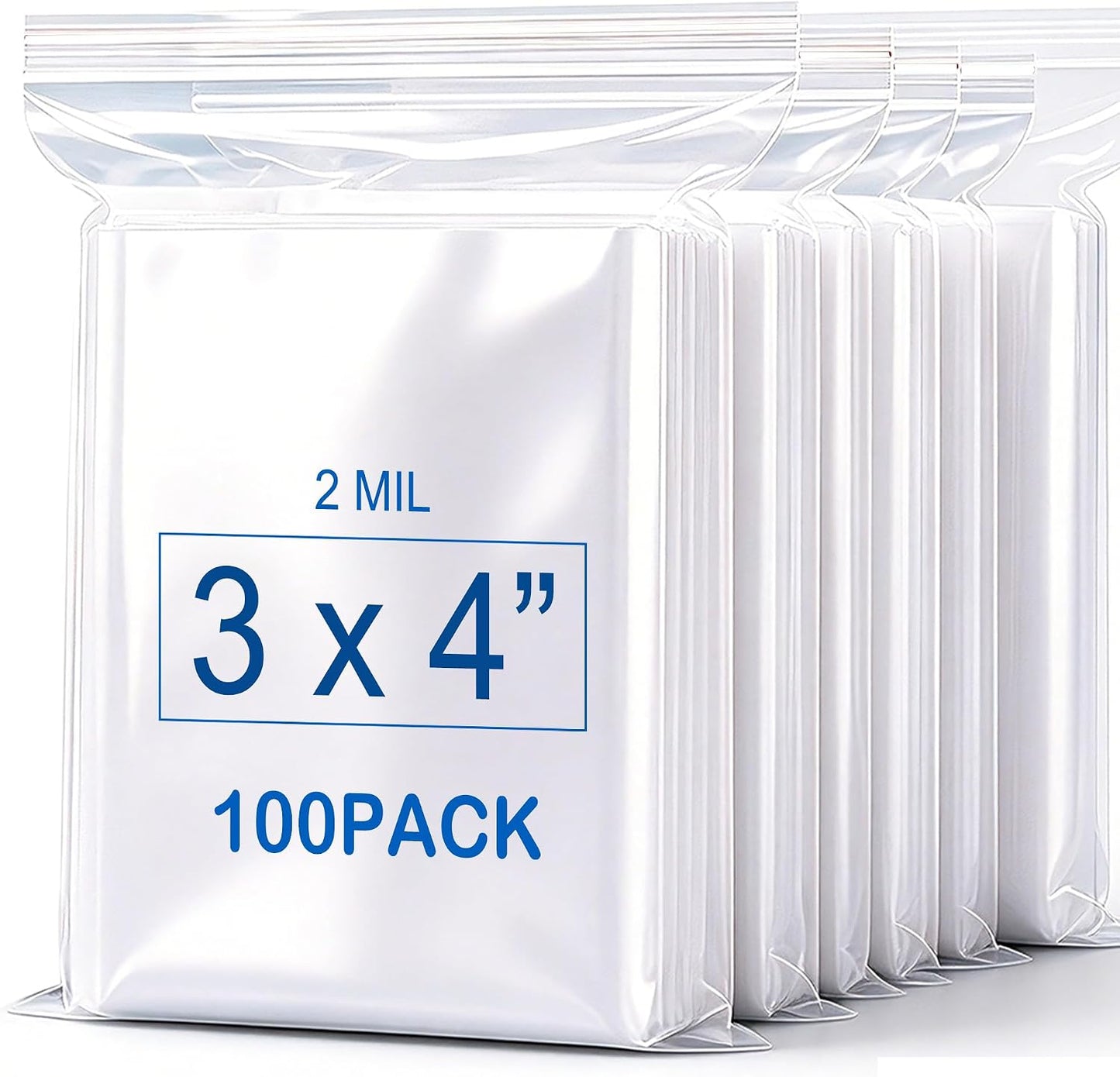 3''X 4'' (Pack of 100) 2 Mil Thick Clear Reclosable Small Zip Plastic Poly Bags With Resealable Lock Seal Zipper for Photo, Jewelry, Bakery, Treats, Travel, Storage, Packaging & Shipping