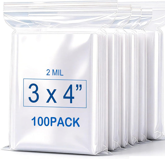 3''X 4'' (Pack of 100) 2 Mil Thick Clear Reclosable Small Zip Plastic Poly Bags With Resealable Lock Seal Zipper for Photo, Jewelry, Bakery, Treats, Travel, Storage, Packaging & Shipping