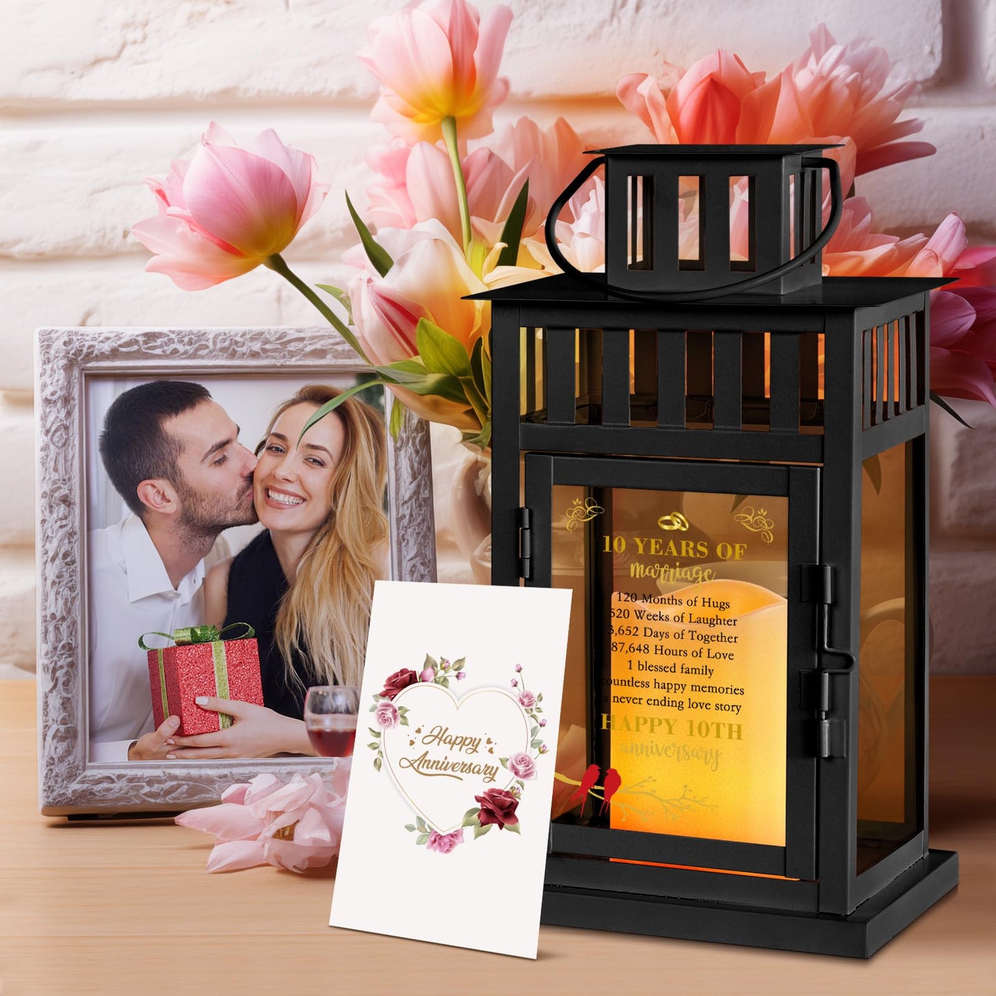 HN HAIINAA 10th Wedding Anniversary Lantern 10 Year Anniversary Wedding Gifts for Wife Couple Parents Husband Grandparents