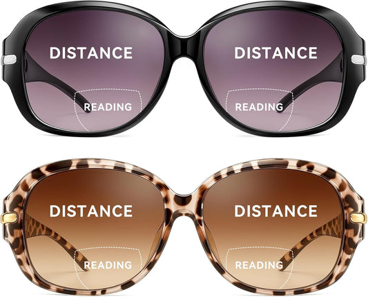JM 2 Pairs Classic Bifocal Reading Sunglasses for Women Vintage Reader Glasses Outdoor UV Protection Black+Tortoise 3.0