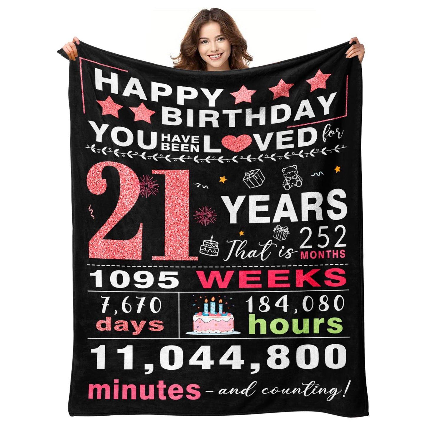 21st Birthday Gifts for Her - Cool 21st Birthday Gift - 21 years old Bday Decorations for Her - Bday Presents for Women - Presents for 21 Years Old Birthday Female Women - Throw Blanket 50"x60"