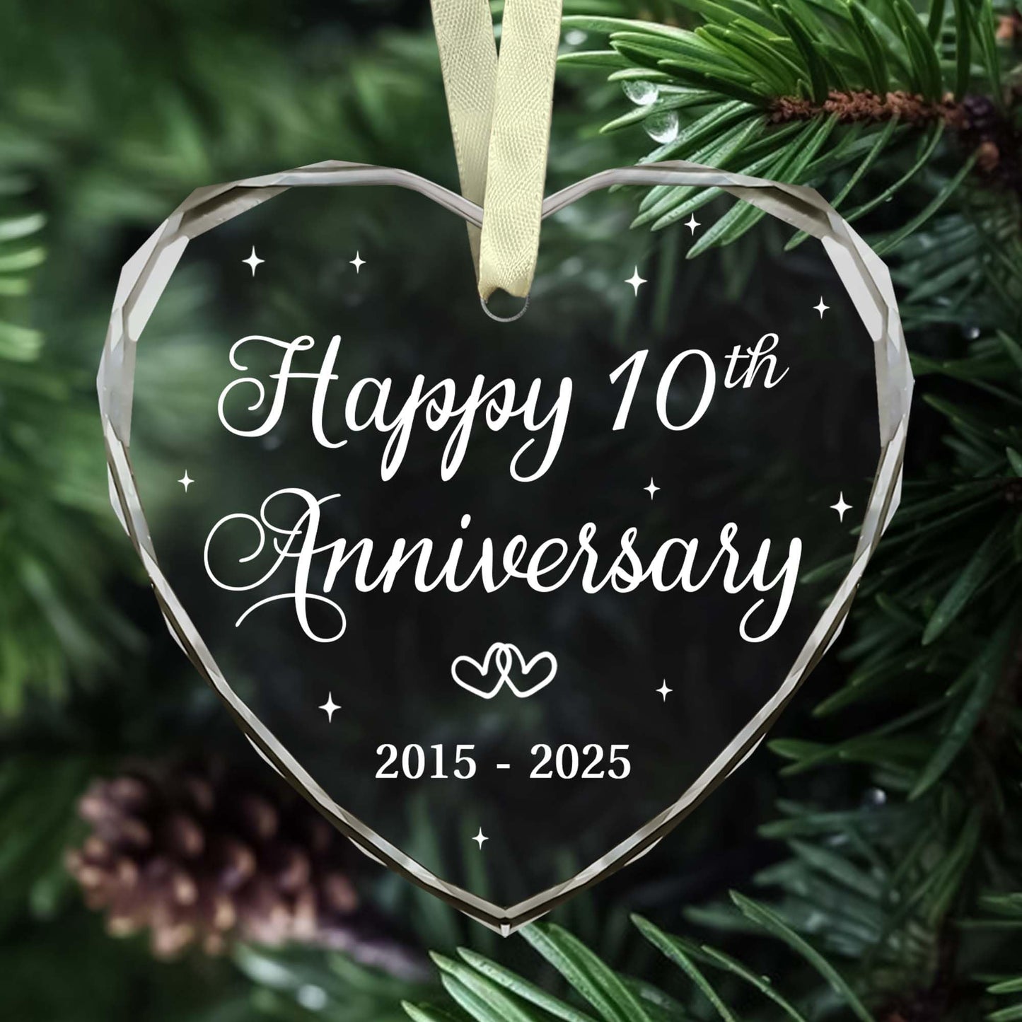 BSQUIELE Happy 10th Anniversary Ornament 2025-10th Wedding - 10th Anniversary Day Gift Idea for Couple - Christmas, Birthday Gift for Husband, Wife - 10 Year of Marriage Glass Ornament