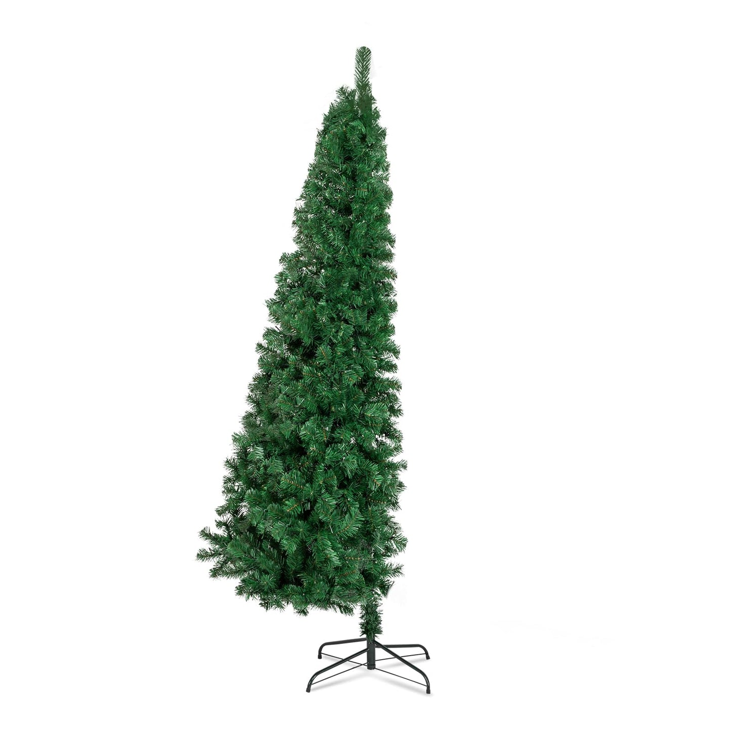 VINGLI 7ft Prelit Christmas Tree, Half Xmas Tree w/230 Warm Lights, 881 Branches Tips, Artificial Christmas Tree Perfect for Holiday, Party Unique Shape Decor