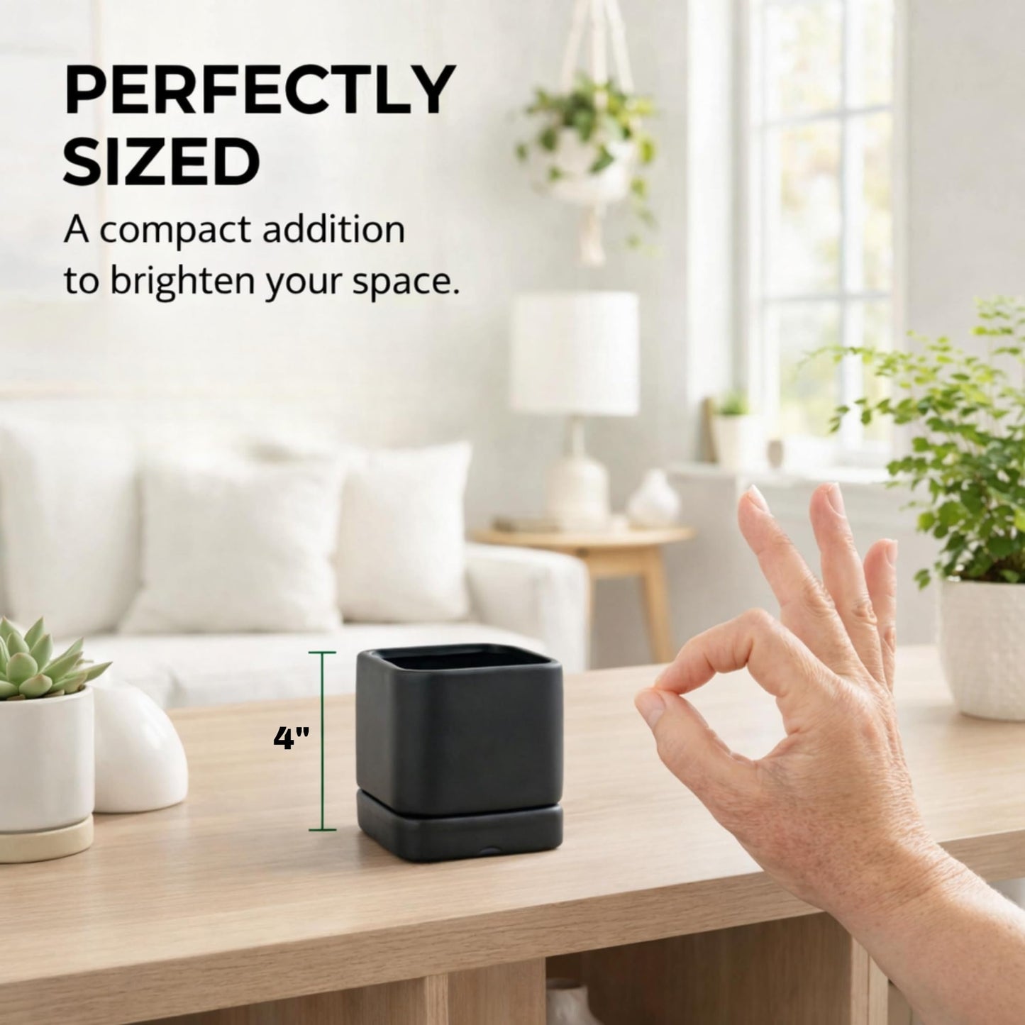 Lucky Winner Solid Cube Ceramic Planter Pot with Drain Hole- Unique Minimal Square Plant Pot for Indoor Outdoor Home Garden Decor (Black, 4")"