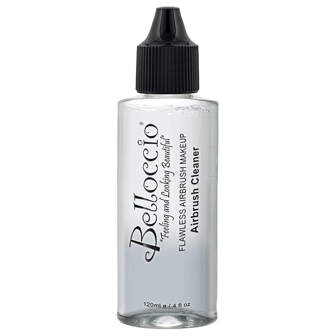 Belloccio 4 Ounce Makeup Airbrush Cleaner - Fast Acting Cleaning Solution, Quickly Flushes Out Makeup Foundation, Blush, Highlighter
