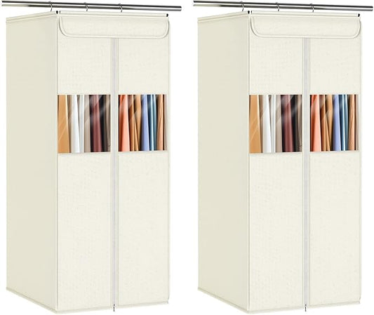 Zilink Suit Bags for Closet Storage 40" Hanging Garment Bags for Storage with Clear Window Space Saving Clothing Storage Bags for Suits, Shirts, Short Skirts, Beige, 2-Pack