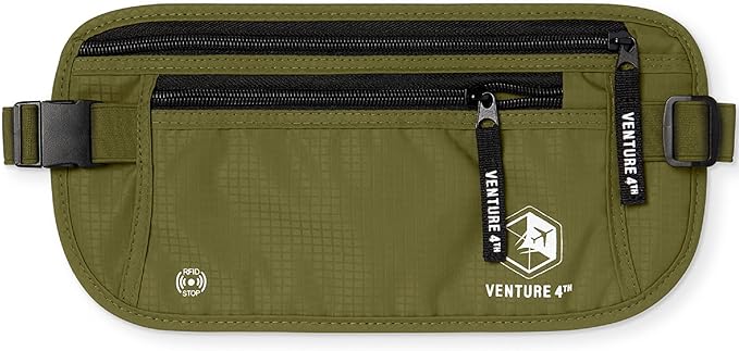 VENTURE 4TH Money Belt for Travel â Hidden Under-Clothes RFID Blocking Passport Holder & Slim Travel Wallet Pouch for Men & Women to Protect Cash, Cards & Documents (Green)