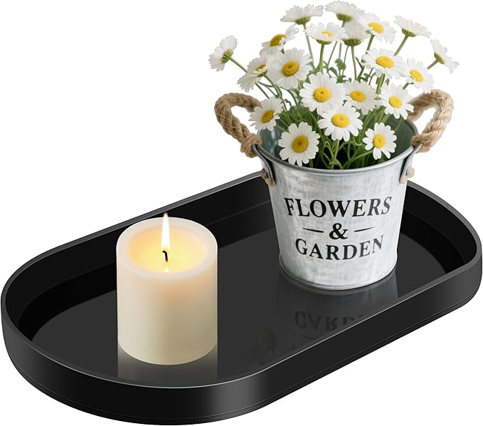 Acrylic Vanity Serving Trayâ14"x8.5" Decorative Capsule Shape Tray for Bathroom, Dresser, Coffee Table â Sleek Minimalist Lucite Tray for Perfume, Jewelry, Makeup Organizer (1, Glossy Black)