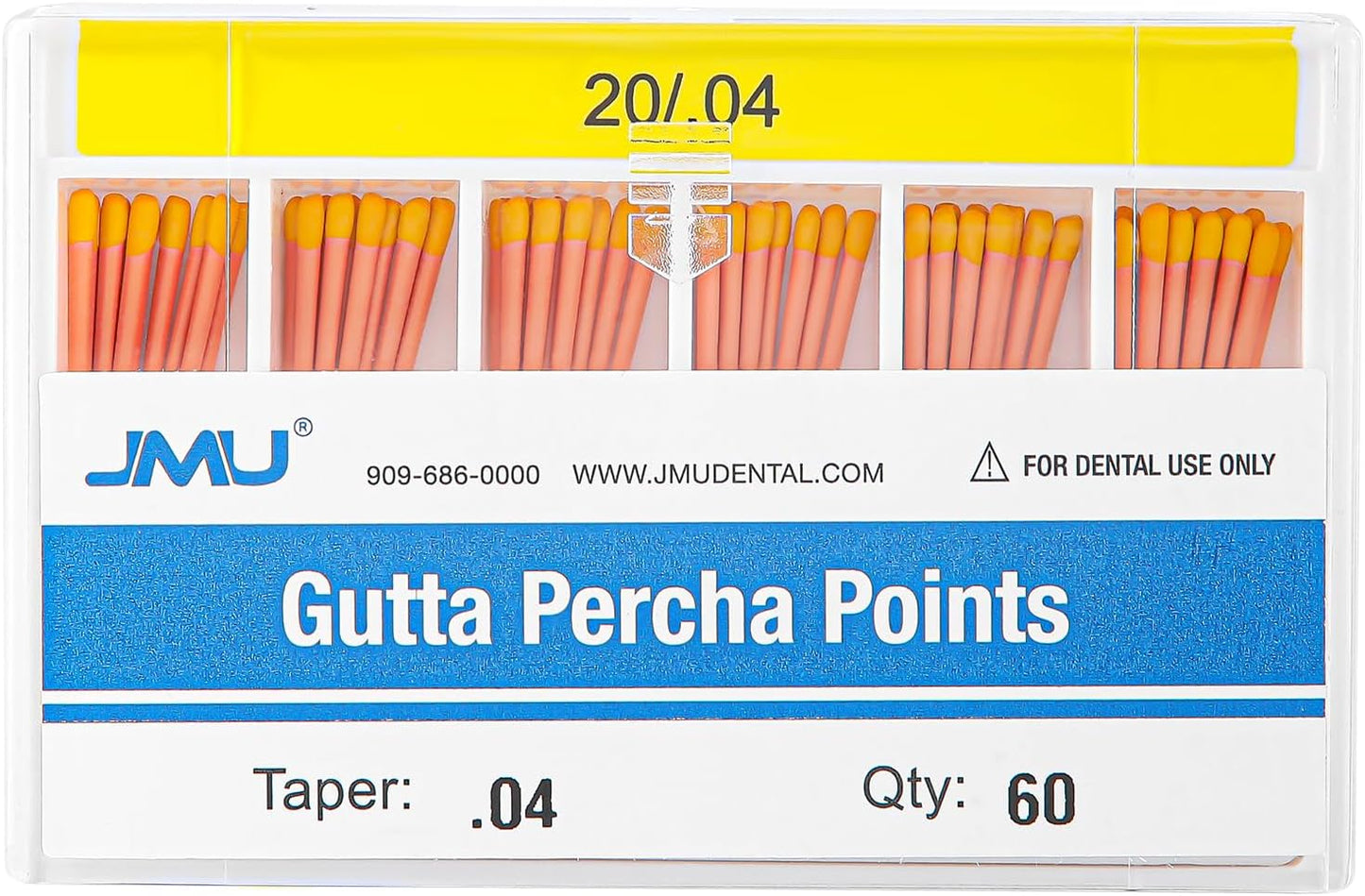 JMU Dental Gutta Percha Points .04 Taper, #20, Spill-Proof Box, 60pcs