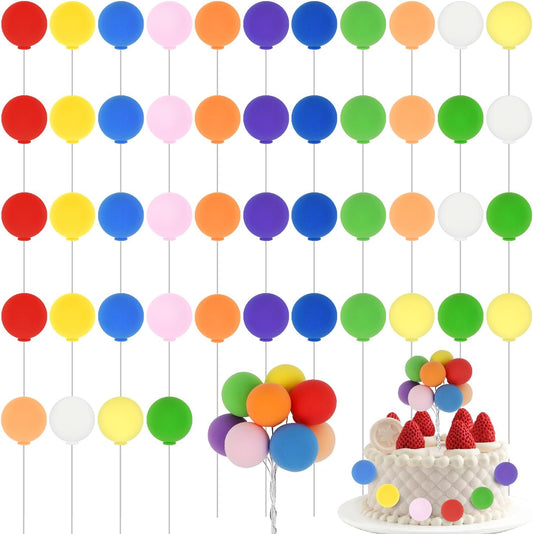 48 PCS Colorful Rainbow Balloon Cake Toppers, Round Mini Balloon Cupcake Toppers, Cake Decoration for Wedding Birthday Baby Shower Party Supplies