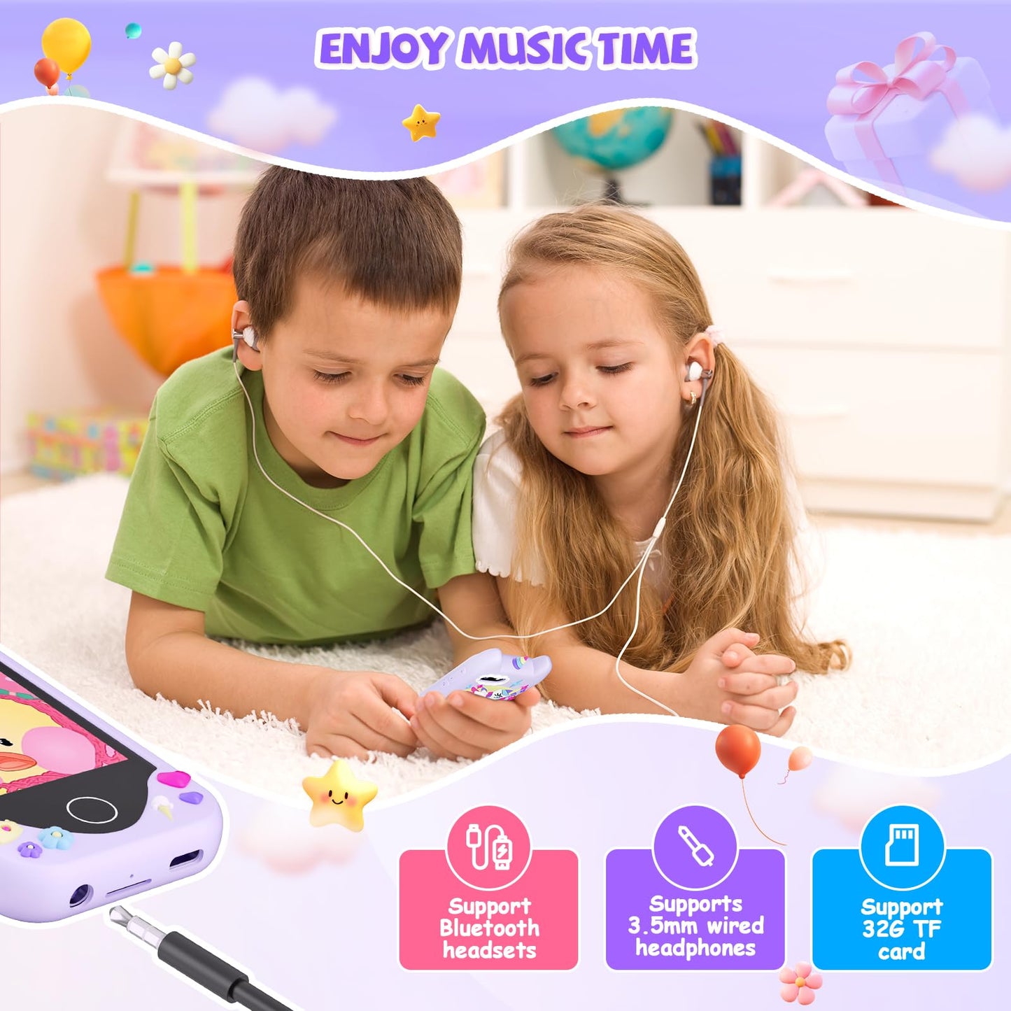 Kids Smart Phone for Girls Gifts - Toddler Christmas Birthday Gift for Age 3 4 5 6 Year Old, Kids Cell Phone Toy with Touchscreen, Dual Cameras, Learning, Kid Mp3 Player, Games with 32 GB Card
