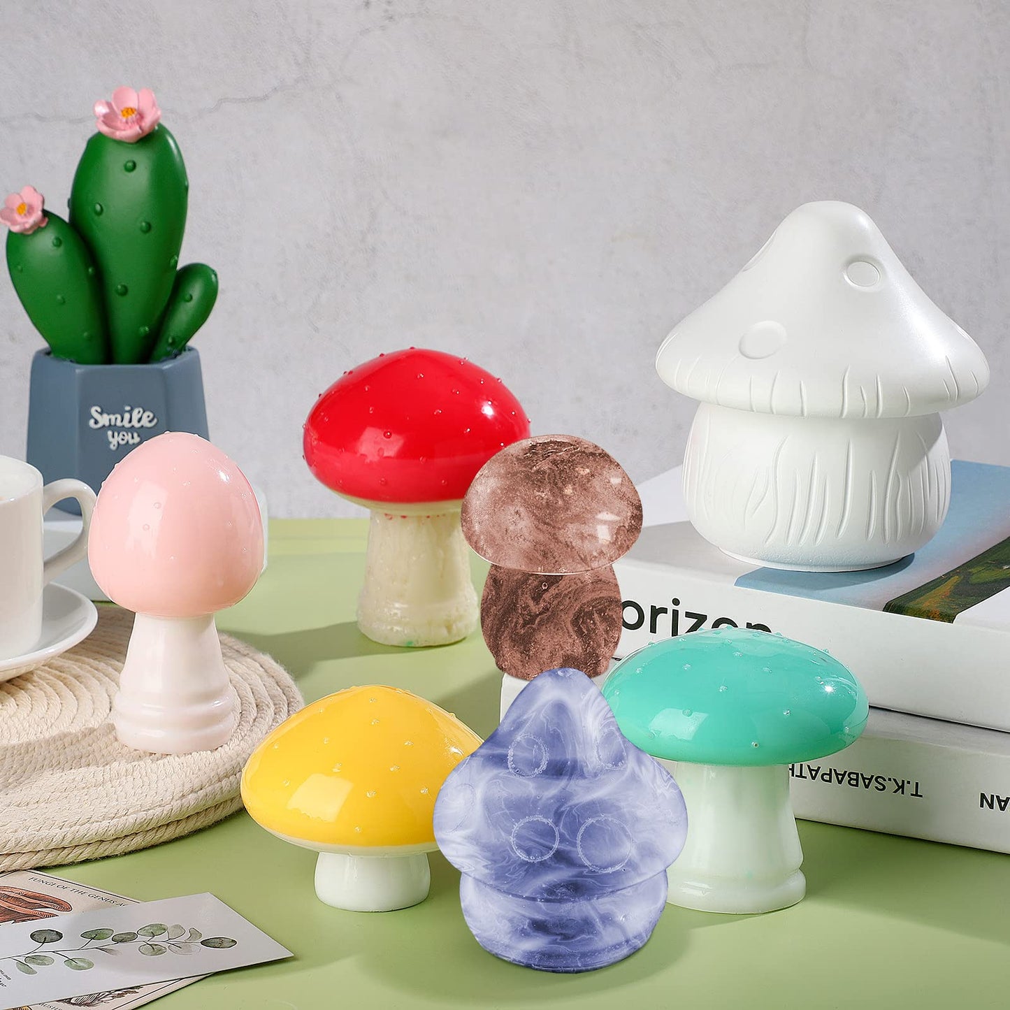 BBTO 14 Pcs Jar Mushroom Silicone Resin Mold Jewelry Candle Holder Container Epoxy Resin Jar Mold with Lid Casting Trinket Box for Table Decoration Christmas Winter DIY Craft