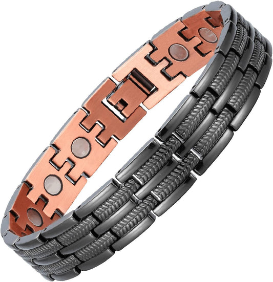 BioMag Copper Bracelet for Men 99.9% Pure Copper Magnetic Bracelet with Powerful Neodymium Magnets Adjustable Box Gift（Sizing Tool）