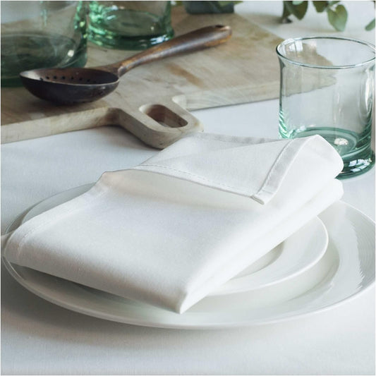 Organic Cotton Napkins - 4 Pack - 45 x 45 CM (18 x 18 in) - White; Easy-Care Washable Reusable Heavyweight Fabric; Eco-Friendly Cloth Dinner Napkins for Dining Party/Everyday Use