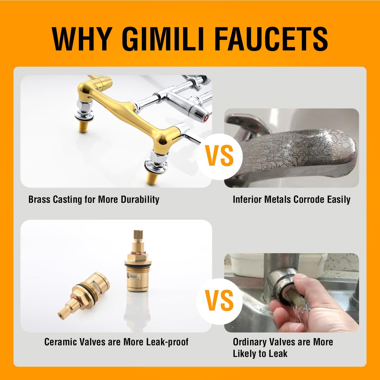 GIMILI Commercial Sink Faucet with Sprayer, 21" Height 8 Inch Center Pull Down Wall Mount Faucet for Restaurant, Kitchen, Industrial, Farmhouses Sink