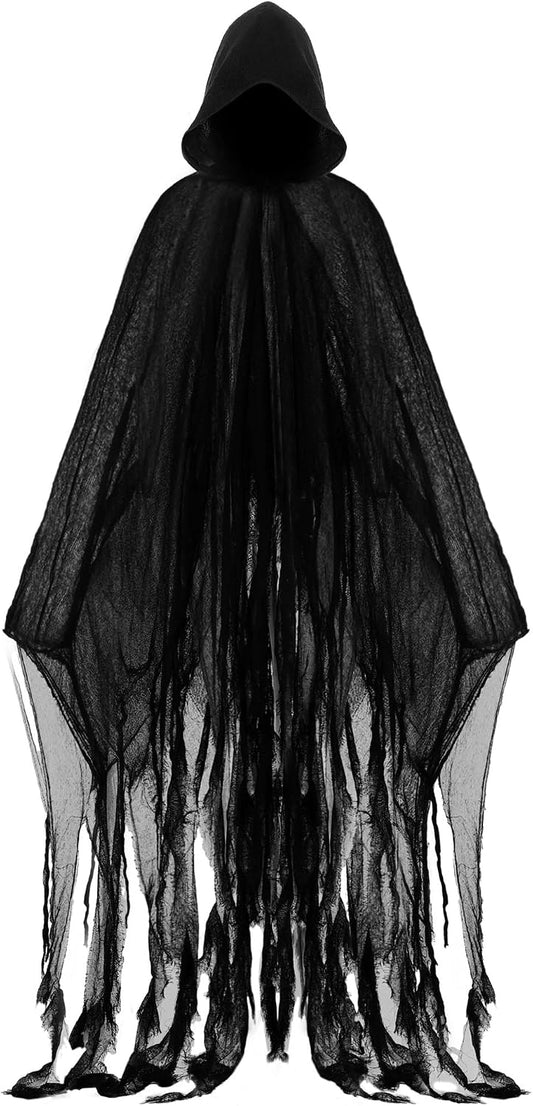 Geyoga Grim Reaper Costume Scary Hooded Cape Witch Costume Hooded Cape for Adult Women Man Cosplay Props