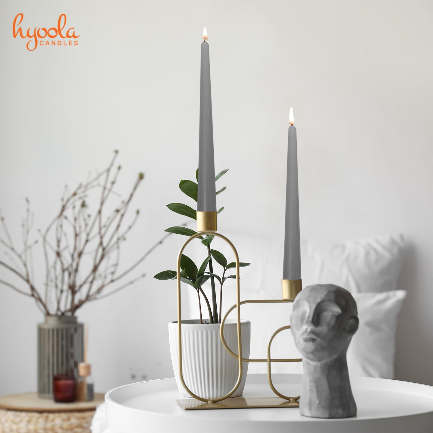 Hyoola Tall Taper Candles Bulk - 10 Inch Dark Grey Unscented Dripless Taper Candles - 8 Hour Burn Time - 96 Pack