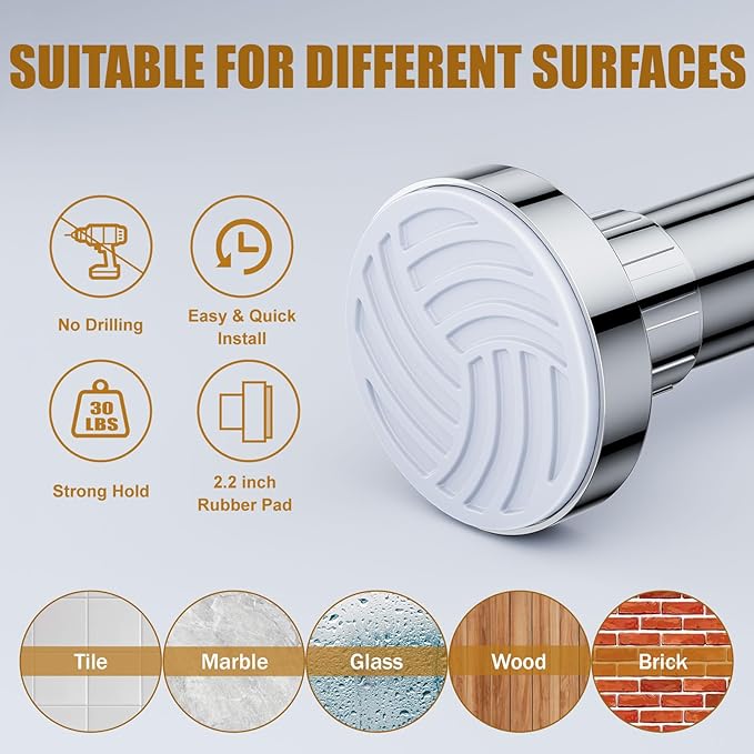 Ausemku Shower Curtain Rod Tension, 32-80 Inch Adjustable Heavy Duty Spring Tension Curtain Rod, No Drill Stainless Steel Telescoping Rod for Bathroom, No Rust, Silver
