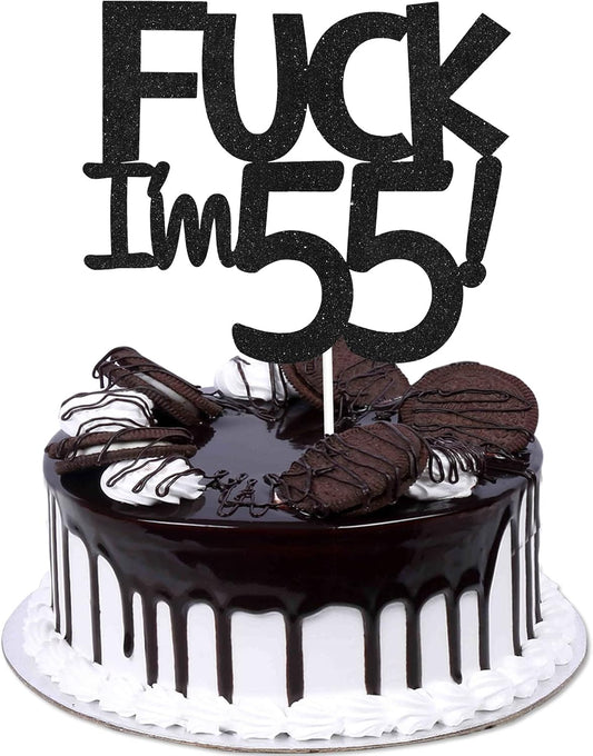 Funny Happy 55 Birthday Cake Topper - Black Glitter Men 55th Birthday Cake Topper - 55th Cake Topper for Women Birthday Party Decoration