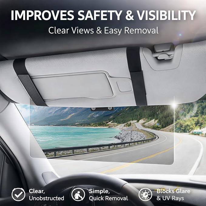 Anti-Glare Sun Visor for Cars, Suitable for Daytime and Nighttime Driving, Blocks UV Rays and Sunlight, Sun Visor Extender with Transparent Anti-Glare Panel and Storage Function