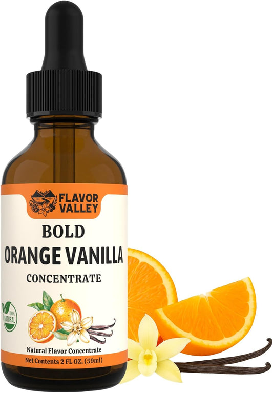 FLAVOR VALLEY Orange Vanilla Concentrate | Flavor Over 100 Drinks, Sodas, Cocktails, Mocktails – Bright Citrus & Smooth Vanilla | Non GMO | Unsweetened - Just Pure Flavor