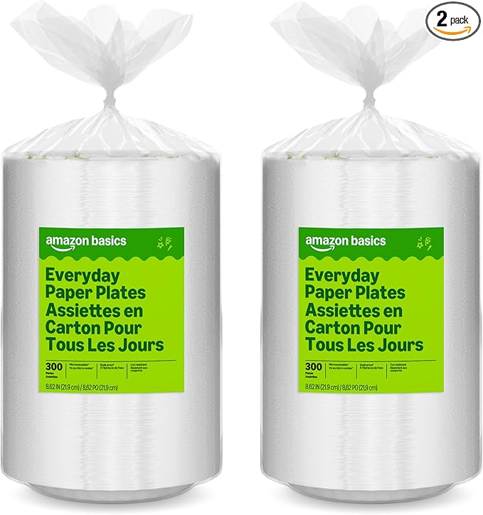 Amazon Basics Everyday Paper Plates, 8.62 Inch, Disposable, 600 Count, Packaging May Vary