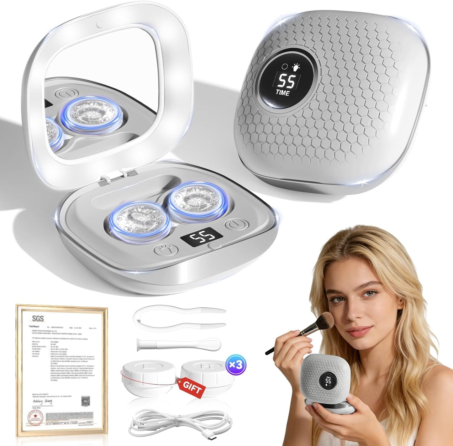 Pro 3.0 Portable Ultrasonic Contact Lens Cleaner【Rechargeable】【50KHz Germany Super Motor】【Top1 Intelligent Chip-Smart Modes】Gentle Cleaning & 99% Brightness, Soft Contact Lens Tools Home Travel (Grey)