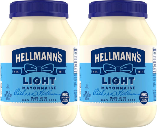 Hellmann's Light Mayonnaise For A Creamy Condiment for Sandwiches and Simple Meals Light Mayo Made With 100% Cage-Free Eggs 30 oz (Pack of 2)