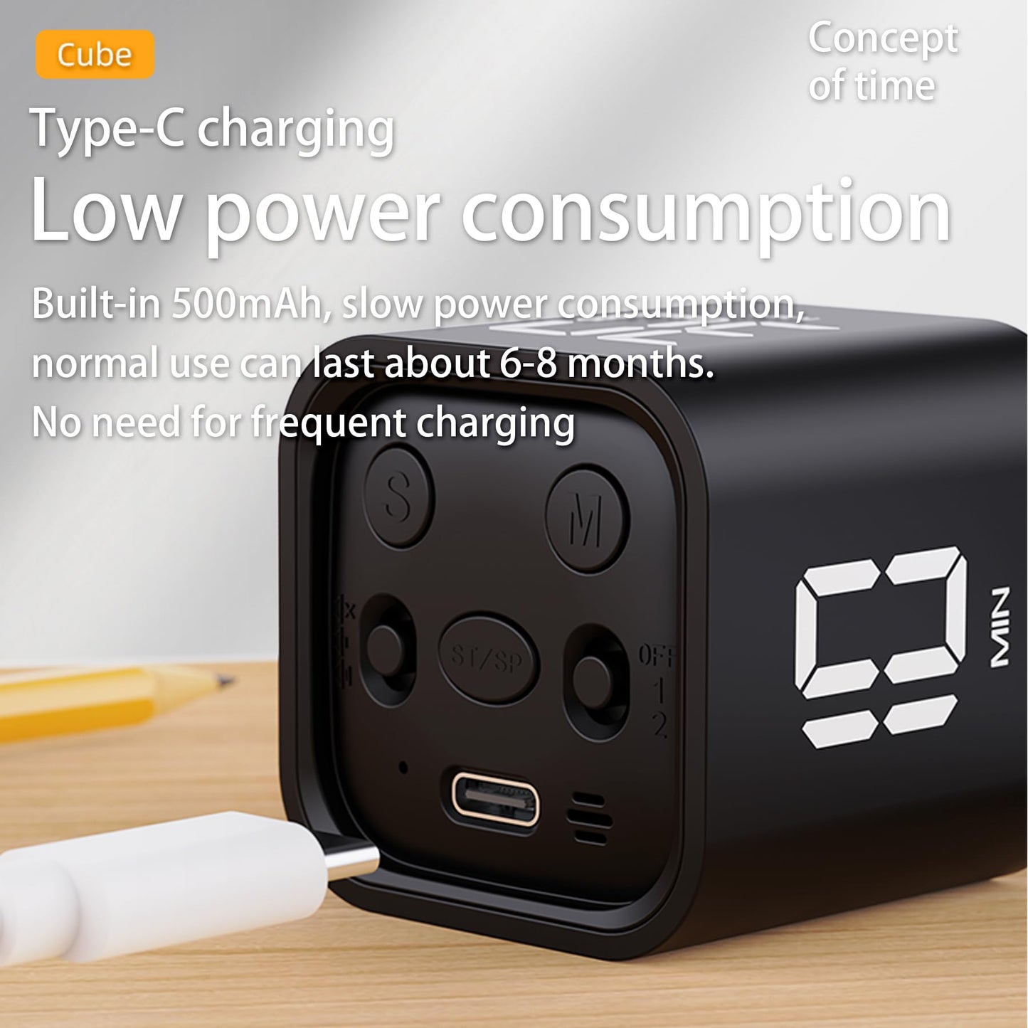VEWINGL Cube Productivity Timer, 5/10/30/60 Min Presets + Custom Countdown, Silent/Vibrate/Sound Alarm, Pause & Resume, Desk Timer for Work, Study, Tasks, Kitchen