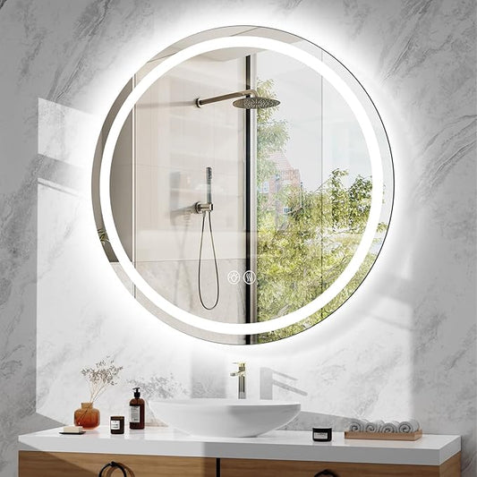 LED Bathroom Mirror 36 Inch Round Bathroom Mirror with Lights, Circle Wall Mirror with 3 Colors Brightness, Anti-Fog for Bathroom Vanity, Entryway Living Room