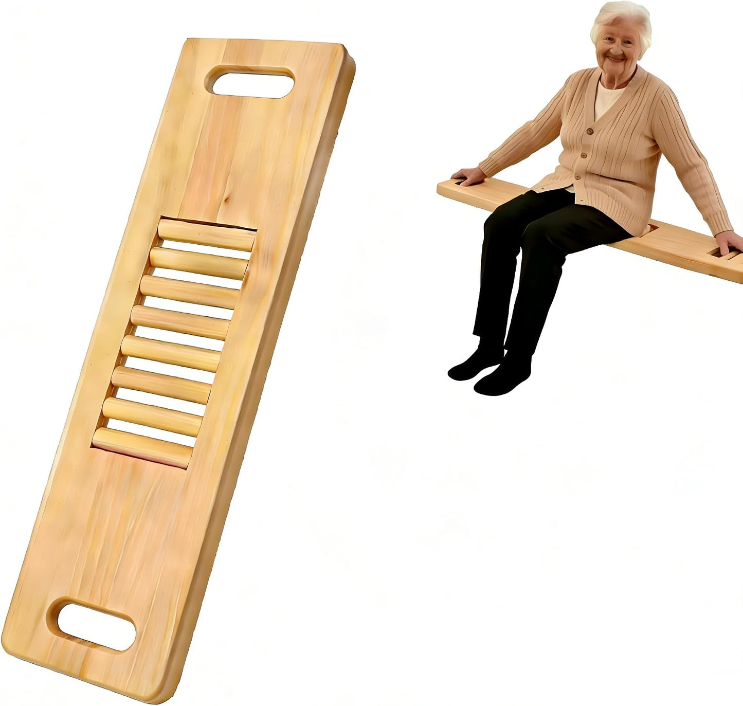 Wooden Transfer Board and Slide Board,Central scrollable,Senior and Handicap Move Assist and Slide Transfers, Holds up to 400 Pounds,2 Cut Out Handles(32x10x1”)