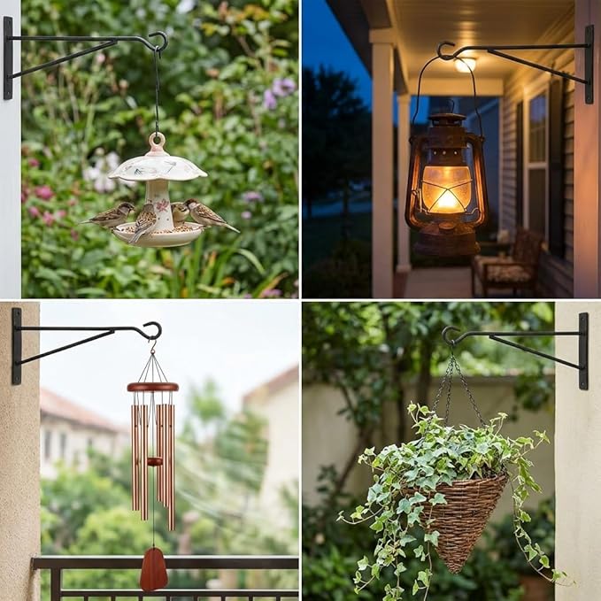 Eyrosa 8" Hanging Plant Hooks (6 Pack), Rust-Proof Metal Wall Brackets for Vertical Garden, Sturdy Plant Hangers for Outdoor Fence, Bird Feeders, Lanterns & Wind Chimes, Black Minimalist Decor